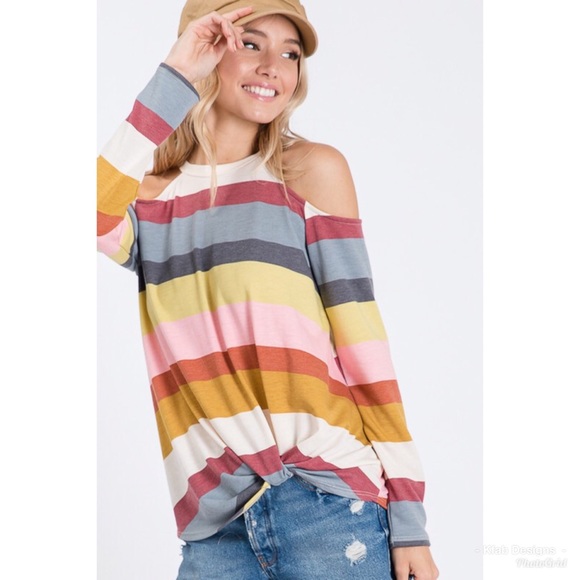 LAST 1! Super Soft Cold Shoulder Striped Top! - Picture 7 of 7